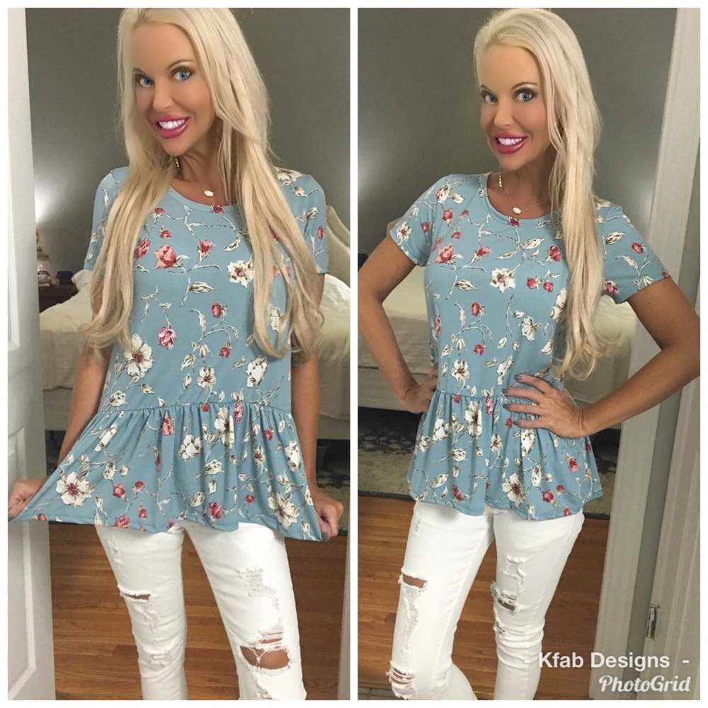 LAST 1! 🛍 Baby Blue Floral Ruffle Tunic! - Picture 2 of 6